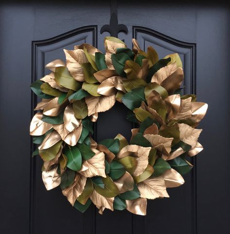 22 Inch Gold Magnolia Wreath, Thanksgiving Wreath, Faux Holiday Wreath for Decorating, Gold Magnolia Leaves Wreath for Holiday Decorating Christmas Dyi Crafts, House Magazine, Magnolia Leaf Wreath, Magnolia Leaf, Leaves Wreath, Jeweled Christmas, Christmas Church, Thanksgiving Wreath, Magnolia Wreath