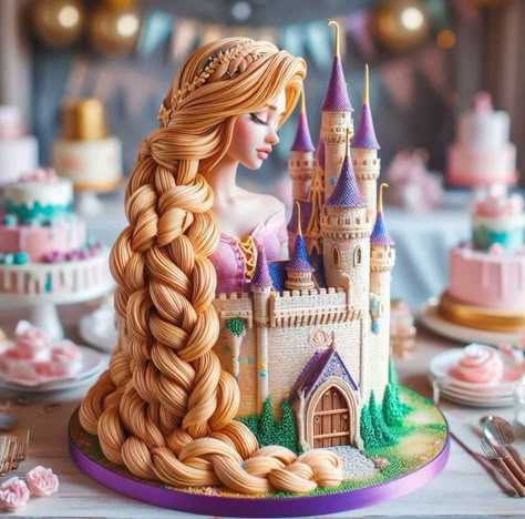 Chocolate Techniques, Rapunzel Birthday Cake, Disney Themed Cakes, Little Mermaid Cakes, Disney Princess Cake, Bake A Cake, Fantasy Cake, Buttercream Cake Decorating, Anniversaire Harry Potter