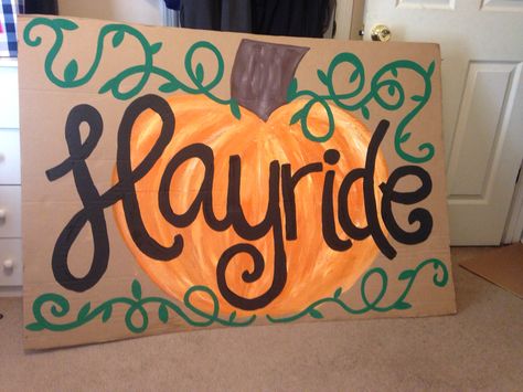 Hayride sign for fall festival! Fall Festival Hayride, Outdoor Fall Decor For School, Fall Festival Sensory Games, Farm Fundraiser Ideas, Harvest Festival Decorations Diy, Fall Festival Game Signs, Fall Festival For Church, Kids Fall Festival Ideas, Fall Festival Decorations School