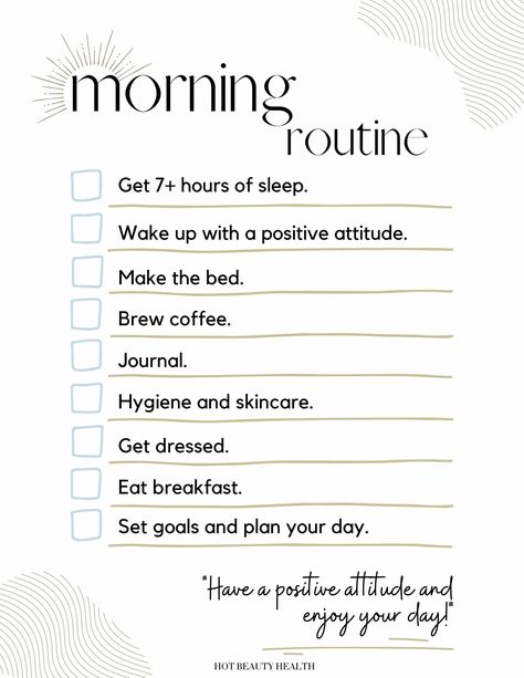 Morning Routine Checklist Morning Routine Printable Free, Am Morning Routine, Morning Routine Printable, Best Morning Routine, Morning Checklist, 7 Hours Of Sleep, Morning Routine Productive, Routine Printable, Morning Routine Checklist