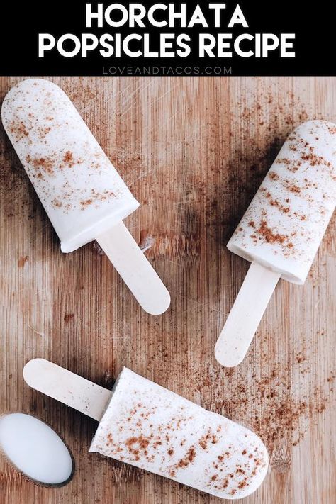 Paleo Apple Pie, Ice Lolly Recipes, Creamy Popsicles, Homemade Horchata, Vegan Popsicles, Horchata Recipe, Frozen Cocktail, Ice Lolly, Ice Cream Popsicles