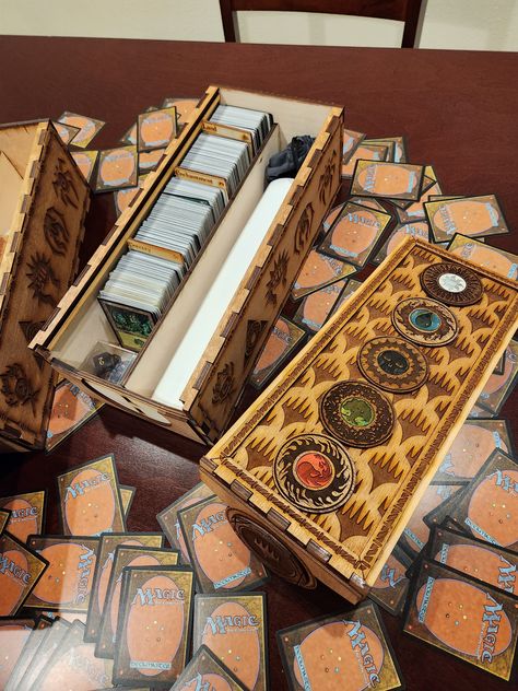 Magic The Gathering Storage, Beatles Yellow, Magic The Gathering Cards, Yellow Lime, Custom Paint Jobs, Painted Boxes, Wooden Sculpture, Card Storage, Wall Sculpture Art