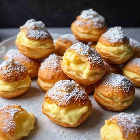 LIMONCELLO FRIED CREAM PUFFS: A TASTE EXPLOSION!! Chocolate Cream Puff, Sponge Cake Filling, Fried Dessert, Cannoli Cream, Pistachio Cream, Homemade Pastries, Tiramisu Recipe, Elegant Desserts, Gourmet Desserts