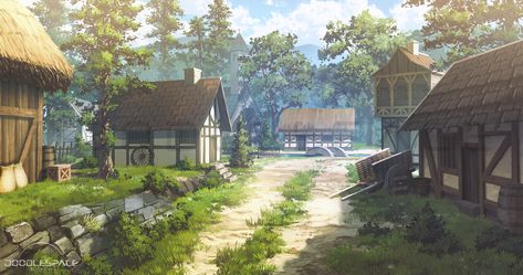 Gacha Village Background, Gacha Background Old Village, Small Village Drawing, Fantasy Village Art, Small Village Concept Art, Ancient Village Concept Art, Village Animation, Village Rpg, Anime Village Background