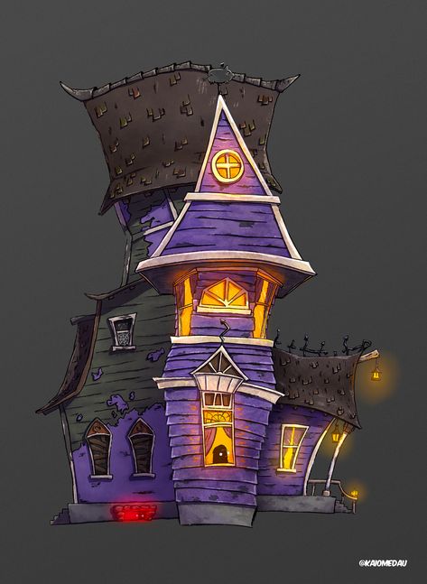 Spooky House Illustration, Haunted House Cartoon, Ghost Mansion, Haunted House Illustration, Haunted House Drawing, Environment Modeling, Hunted House, Drawing Concepts, Scary Houses