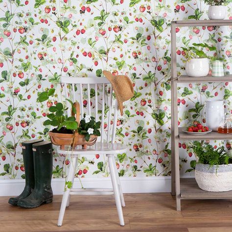 Pantry Wallpaper, Width Wallpaper, Strawberry Wallpaper, Office Design Inspiration, Rose Bay, Antique Wallpaper, Fruit Wallpaper, Joyous Celebration, Bumble Bees