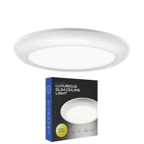 Next Glow Luxurious Slim LED Celling Light 6.5-in White LED Flush Mount Light ENERGY STAR in the Flush Mount Lighting department at Lowes.com Round Led Ceiling Light, White Ceiling Light, Round Ceiling Light, Interior Lighting Ceiling, Dimmable Ceiling Lights, Flushmount Ceiling Lights, Led Light Fixtures, Flush Mount Light, Edge Lighting