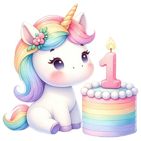 Baby Unicorn Party, Cake Number, Rainbow Unicorn Cake, Boys 1st Birthday Cake, Mermaid Unicorn, Unicorns Png, Unicorn Pictures, Birthday Illustration, 1st Birthday Cakes