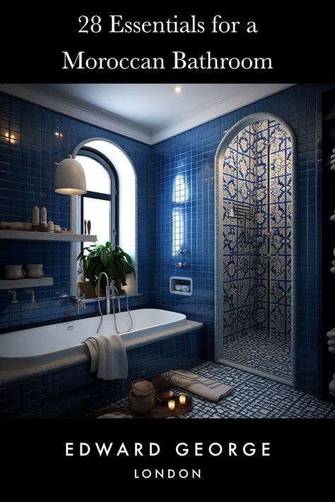 Bathroom Symphony: Patterns in Your Bathroom—experience Moroccan mosaics! Modern Moroccan Bathroom, Moroccan Bathroom Ideas, Moroccan Bathroom Decor, Modern Moroccan Interior Design, Moroccan Style Interior Design, Moroccan Style Bathroom, Moroccan Inspired Bathroom, Moroccan Bath, Modern Moroccan Style