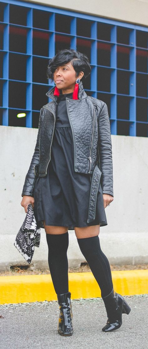 Sweenee Style, Indy Blogger, Winter Outfit Idea, Black girls who blog, Black dress, shirt dress, Otk Socks, Knee socks, Fall 2017, fall outfit ideas, OUTFIT, OUTFIT IDEAS, OUTFIT POST, Winter 2018 Winter Outfit Idea, short hairstyle, ch0ked earrings, all black outfit Mock Shirt Outfit, Mother Son Dance Outfits School, Winter Work Outfits For Black Women, Winter Shirt Dress, Red Skirt Outfits, Sweenee Style, Short Shirt Dress, Ideas Outfit, Fashion Weeks