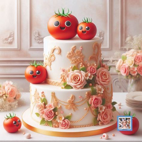 Create fun wedding cake designs with AI like this cute Two Tier Tomato Celebration Cake #wedding #weddingideas #weddingcake #tomatoes #ai image prompt on my website #linkinbio g Shark Fin Cupcakes, Image Prompts, Three Tier Cake, Summer Salads With Fruit, Food Park, Ice Cream Cookie Sandwich, Festive Wedding, Themed Wedding Cakes, Cool Wedding Cakes