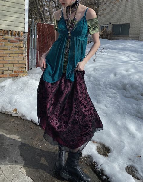 aesthetic clothing thrift fit lingerie styling 90s Fashion Whimsigoth, 70s Witch Outfit, Whimsical Witch Aesthetic Outfit, 70s Whimsigoth Outfits, 90s Thrift Outfits, Whimsigoth Fashion Aesthetic, Aesthetic Witch Outfit, 90s Witch Outfits, Whimsigoth Outfits Aesthetic