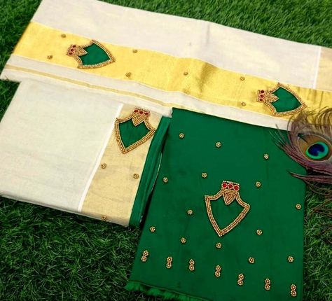 Set Mundu Kerala, Onam Dress, Kerala Saree, Set Saree, Elegant Blouse Designs, Special Clothes, Blouse Material, Telephone Number, Half Saree