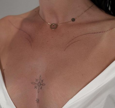 Small Dainty Chest Tattoo, Collarbone Dainty Tattoo, Collarbone Tattoo Minimalist, Small Tattoo Chest Female, Middle Collarbone Tattoo, Matching Collarbone Tattoo, Collarbone Vine Tattoo, Collar Bone Tattoo Unique, Womens Collar Bone Tattoos