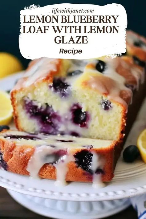 Lemon Blueberry Loaf with Lemon Glaze Lemon Glaze Recipe, Blueberry Bread Recipe, Lemon Blueberry Loaf, Blueberry Desserts Recipes, Blueberry Loaf, Lemon Blueberry Bread, Lemon Dessert, Loaf Cakes, Lemon Blueberry Muffins