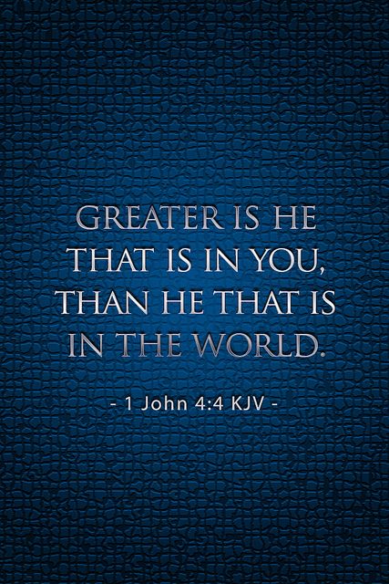 1 John 4:4 ~ Let us remind ourselves of this daily.  No matter the temptation, the fear, the junk we see & hear everywhere we turn GREAT IS GOD ALMIGHTY inside of us as believers! 1 John 4 4, Greater Is He, Woord Van God, Alesund, Favorite Bible Verses, Faith Inspiration, 1 John, Scripture Quotes, Verse Quotes