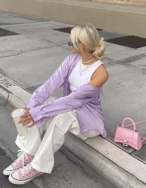 Purple Shoes Outfit, Soft Girl Aesthetic Outfit, Lilac Shoes, Lavender Outfit, Purple Cover, Disney Trip Outfits, Purple Outfit, Tennis Shoes Outfit, Casual Shoes Outfit