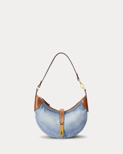 Polo ID Denim-Leather Mini Shoulder Bag Denim Shoulder Bag, Ralph Lauren Bags, Denim Shoulder Bags, Mini Shoulder Bag, Leather Mini, Handbag Accessories, Ralph Lauren, Women Accessories, Shoulder Bag