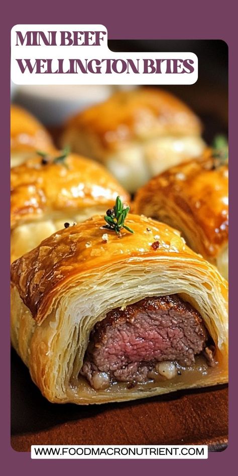 Serve up a taste of elegance with these Mini Beef Wellington Bites. Perfectly seasoned beef and a delicate mushroom filling are wrapped in crisp puff pastry, making these gourmet bites a crowd-pleaser at any celebration. Wellington Bites, Beef Wellington Bites, Mushroom Filling, Mini Beef Wellington, Pastry Making, Diy Snacks, Beef Wellington, Holiday Desserts, Holiday Gathering