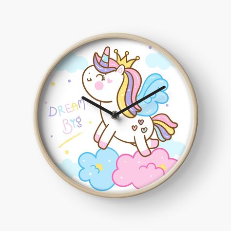 Get my art printed on awesome products. Support me at Redbubble #RBandME: https://www.redbubble.com/i/clock/Cute-Unicorn-by-dhanukaperera/56924155.1X49C?asc=u Unicorn Clock, Kids Wall Clock, Return Gift, Diy Tassel, Unicorn Lover, Cute Unicorn, Wall Clock, Awesome Products, Clock