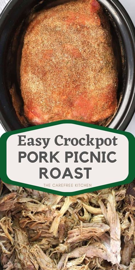 Picnic Pork Roast, Best Pork Roast Recipe, Tender Pork Roast, Barbecue Pork Roast, Bbq Pork Roast, Pulled Pork Crock, Pork Roast Crock Pot Recipes, Pork Picnic, Pulled Pork Roast