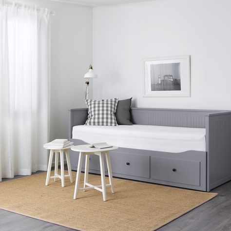 HEMNES Day-bed frame with 3 drawers, grey, 80x200 cm - IKEA Lit Banquette 2 Places, Ikea Hemnes Daybed, Hemnes Day Bed, Day Bed Frame, Cama Ikea, Painted Beds, 3 Seater Sofa Bed, Ikea Hemnes, Ikea Bed