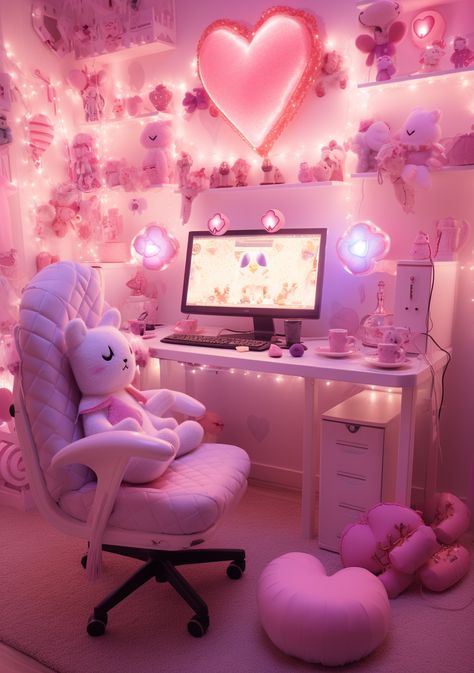 Pink Gaming Setup, Enchanting Room, Toys Aesthetic, Gaming Girl, Games Room Inspiration, Kawaii Room Ideas, Pokemon Room, Hello Kitty Rooms, Otaku Room