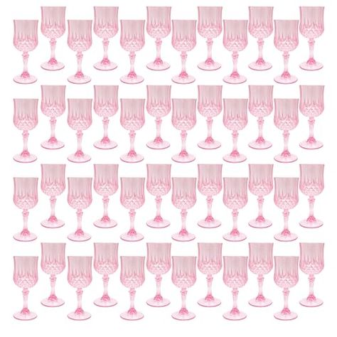 Pink Drinking Glasses, Pink Wedding Details, Glasses For Wedding, Valentines Brunch, Pink Wine Glasses, Senior Graduation Party, Plastic Wine Glasses, 21st Party, Blush Pink Wedding