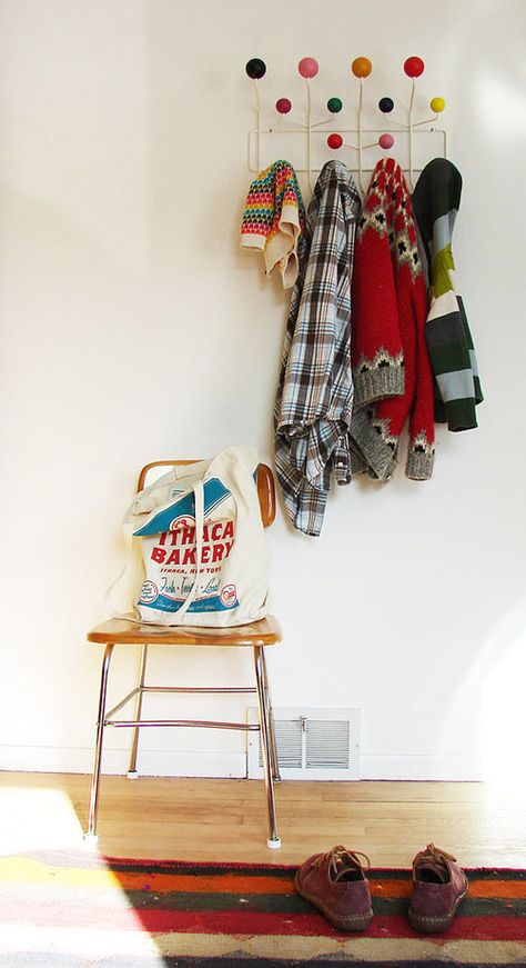 Hallway (source unknown.. uploaded from my Home folder on desktop) Entryway Eclectic, Eames Hang It All, Eclectic Entryway, Future Mansion, Hang It All, Basement Redo, Coat And Hat Rack, Ithaca Ny, Small Entryway