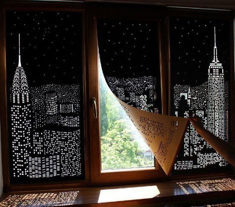 Window covers but with a twist. Modern Window Blind, Modern Blinds, Blackout Shades, Shadow Art, Blackout Blinds, Modern Windows, Window Blinds, City Landscape, City Design