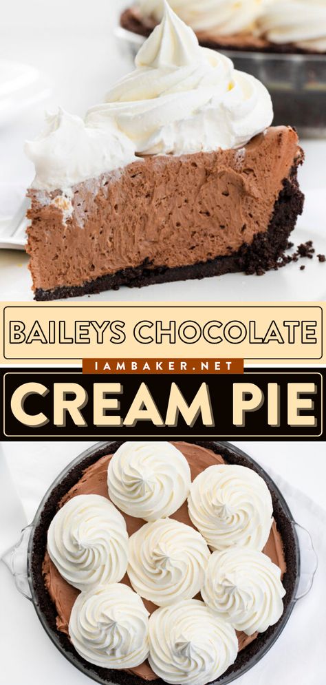 Baileys Irish Cream Pie, Chocolate Cream Cheese Pie, Chocolate Desserts Fancy, Baileys Dessert, Baileys Irish Cream Recipes, Irish Cream Recipe, Chocolate Cream Pie Recipe, Creamy Chocolate Cheesecake, Food Type