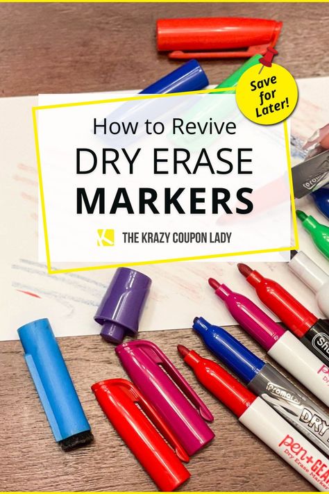 Wondering how to fix dried out markers or how to revive dry erase markers that are dry? The Krazy Coupon Lady is sharing a couple of easy and simple ways to fix dried out markers because, even though they're cheap to replace, sometimes it feels like a waste since it's so fast to revive dried kids' markers when you need them for the next kids DIY project. Read on to learn how to fix dried-out markers... Diy Dry Erase Eraser, Hobby Lobby Hacks, Office Things, Disposable Bowls, Expo Marker, Diy Easy Recipes, Helpful Hacks, Diy Remedies, The Krazy Coupon Lady