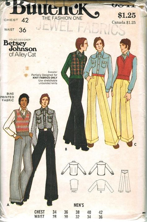 Mode Queer, 70s Fashion Men, 1970s Men, 70s Men, Western Style Shirt, Queer Fashion, Alley Cat, Cuffed Pants, Betsy Johnson