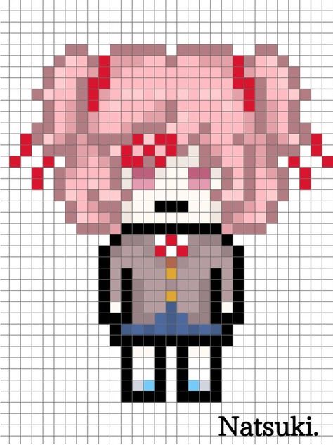 Ddlc Perler Beads, Ddlc Pixel Art, Pixel Characters, Easy Pixel Art, Pixel Art Templates, Pixel Drawing, Diy Perler Bead Crafts, Pixel Art Grid, Pix Art