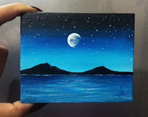 Landscape Paintings Easy Simple, Scenery Painting Easy, Easy Scenery Painting, Sunset Canvas Painting, Easy Landscape Paintings, Sky Art Painting, Night Sky Painting, Canvas Art Projects, Small Canvas Paintings