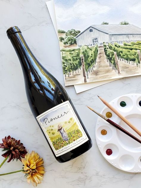 Wine Cult Wine Labels - chelsea ward art Watercolor Wine Label, Wine Etiquette, Wine Bottle Labels, Wine Labels, Illustration Sketches, Wine Label, Wine Bottles, Champagne Bottle, Watercolor Landscape