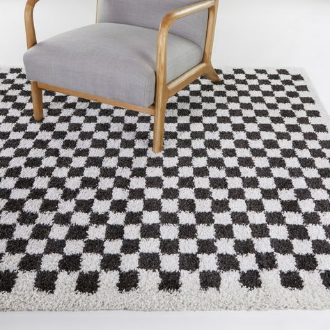 The traditional shag rug is updated with trendy, fashion forward style and design that is ultra-soft and warm. With the perfect amount of comfort this collection will provide a soft and volumized foundation to enhance any space. Checkerd Rug, Black Checkered Rug, Cozy Carpet, Rug Checkered, Eclectic Area Rug, Checkered Design, Black Checkered, Target Rug, Checkered Rug