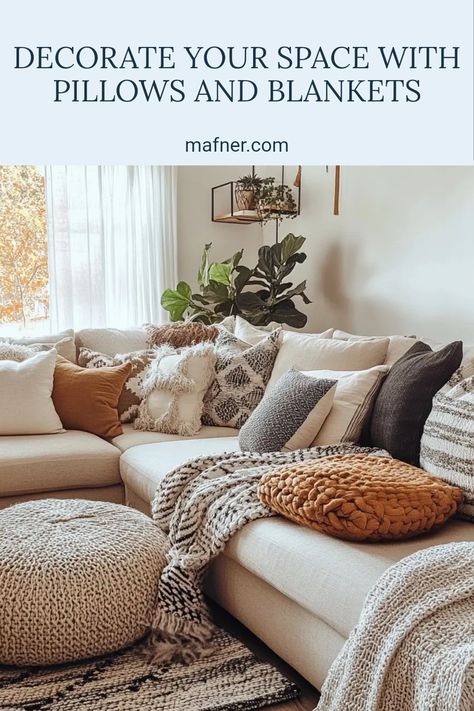 In this pin, explore creative ways to decorate your living space with decorative throw pillows and cozy blankets, highlighting stylish arrangements and practical uses. How To Style A Throw On A Couch, Couch Blanket Styling, Blanket Styling, Throw On Sofa, Throw Pillow Ideas, Throw Pillows And Blankets, Pillows Living Room, Pillows And Blankets, Layering Techniques