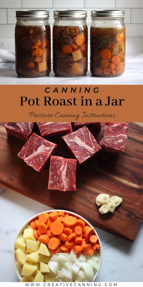 Canning Pot Roast in a Jar Easy Pressure Canning Recipes, Canning Pot Roast, Pressure Canning Beef Recipes, Canning Pot Roast In A Jar, Pressure Canner Recipes Meals, Canning Pork Roast, Canning Shelf Life, Canned Meals In A Jar Recipes, Pressure Canned Meals In A Jar Recipes