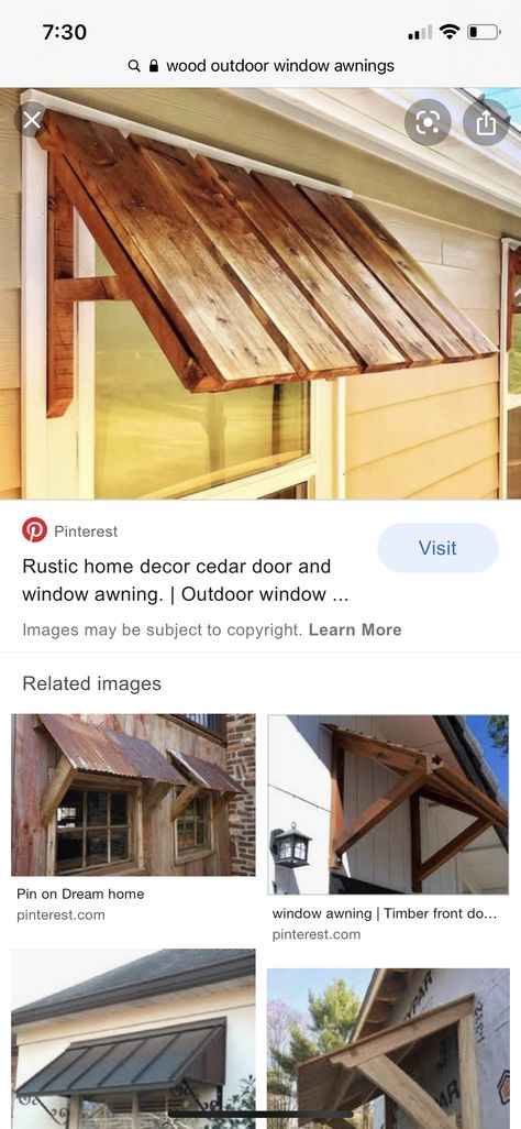 Shutter Awning, Wood Awning Over Window, Awing Window Design, Indoor Awnings, Wood Window Treatments, Wood Valances For Windows, Outdoor Window Awnings, Cedar Door, House Awnings