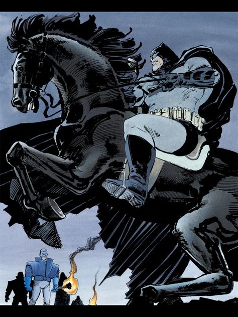 Batman dark knight returns horse Frank Miller Batman, Frank Miller Art, The Dark Knight Returns, Dark Knight Returns, Bob Kane, Batman Dark, Univers Dc, Batman Artwork, Dc Collectibles