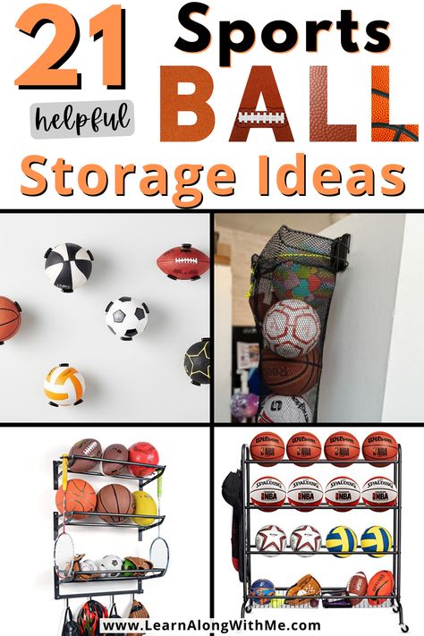 Soccer Ball Storage, Football Storage Ideas, Ball Organizer Garage, Ball Storage Playroom, Baseball Storage Ideas, Garage Ball Storage, Sports Storage Ideas, Sports Organization Ideas, Ball Storage Ideas