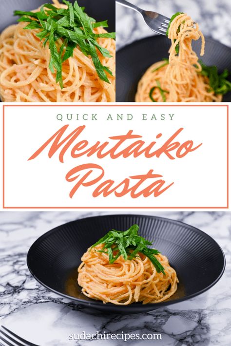 Japanese Mentaiko Pasta (Cod Roe Spaghetti) - Sudachi Recipes Mentaiko Recipe, Bread Reference, Chef Taro, Mentaiko Pasta, Crab Spaghetti, Shiso Leaves, Salmon Spaghetti, Perilla Leaves, Bento Box Lunches