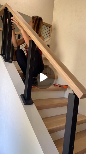 Ashley Quintero on Instagram: "The first thing you see when you enter our home 🥰 from a closed off staircase to an open modern look 🙌🏼 #diy #stairs #renovation" Living Room Stairs Design, Invisible Staircase, Interior Staircase Design Modern, Changing Staircase Layout, Small Staircase Ideas Space Saving, Stairwell Banister Ideas, Close Off Staircase, Stairs Basement, Remodeling Stairs Ideas