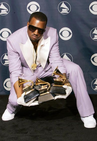 The Most Insanely Scandalous Grammys Fashions Ever : Kanye West (2006) Drunk In Love, Tv Guide, Jay Z, Grammy Awards, Kanye West, Tv, Purple, Gold