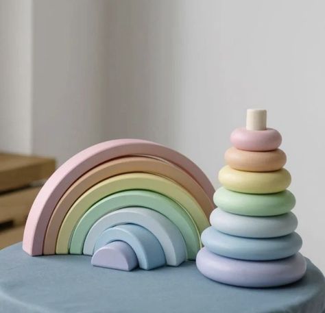 Moving Toys, Diy Sensory Board, Rainbow Stacker, Montessori Playroom, Toys Montessori, Girls Toys, Wooden Rainbow, Eco Toys, Waldorf Toys