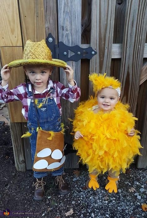 Brother Sister Halloween, Brother Halloween Costumes, Farmer Halloween Costume, Brother Sister Halloween Costumes, Farmer Halloween, Sister Halloween Costumes, Family Themed Halloween Costumes, Halloween Chicken, Sibling Halloween Costumes