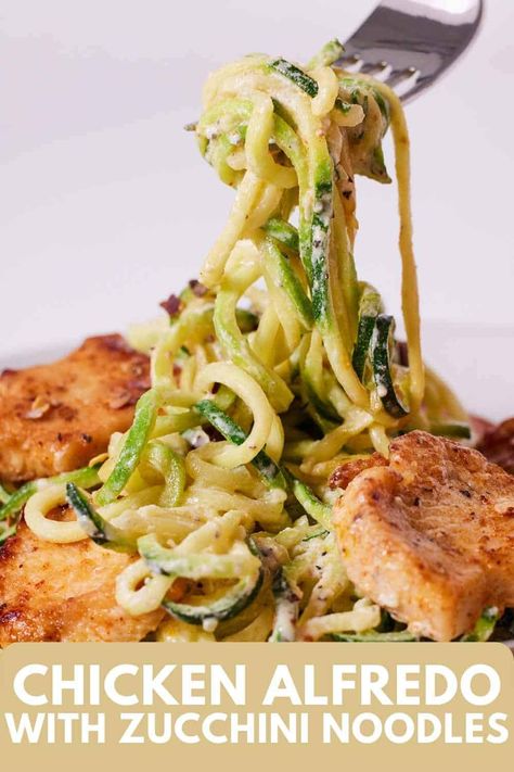 Alfredo With Zucchini, Zucchini Noodle Recipes Healthy, Healthy Chicken Spaghetti, Chicken And Shrimp Alfredo, Zucchini Alfredo, Healthy Chicken Alfredo, Zucchini Vegetable, Veggie Noodles Recipes, Cream Sauce For Chicken