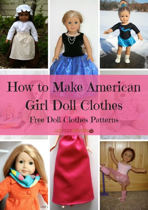 How to Make American Girl Doll Clothes: 16+ Free Doll Clothes Patterns | AllFreeSewing.com Free Doll Clothes Patterns, Doll Pram, American Girl Doll Diy, Doll Items, Diy Dolls, American Girl Patterns, American Girl Doll Crafts, Doll Clothes Patterns Free, American Girl Doll Patterns