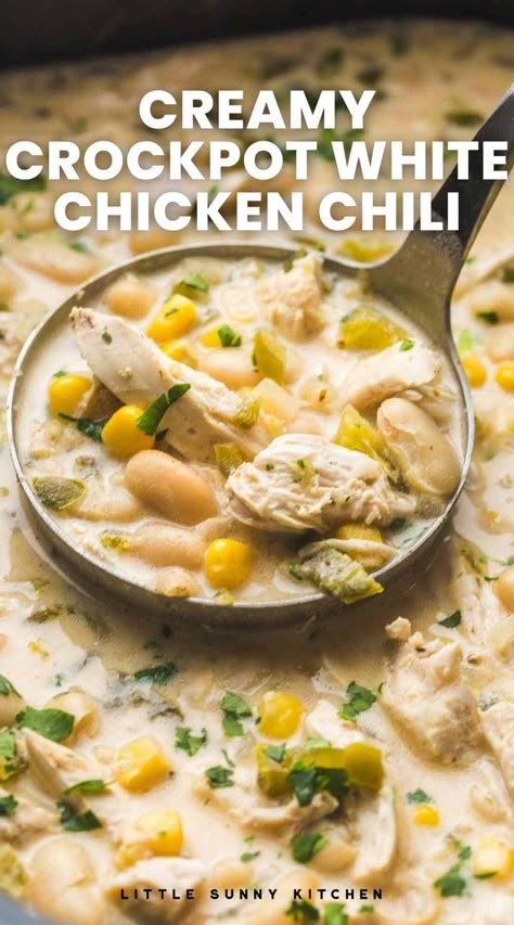 Chicken Chili Recipe Crockpot, White Bean Chicken Chili Crockpot, Crockpot Chicken Chili Recipes, White Chicken Chili Recipe Crockpot, White Chicken Chili Slow Cooker, White Chicken Chili Recipe, Chilli Recipe, Chicken Chili Crockpot, White Bean Chicken Chili